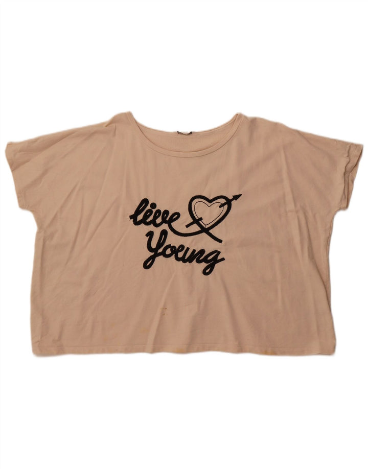 Женская укороченная футболка с графическим рисунком French Connection Top UK 14, средний бежевый хлопок