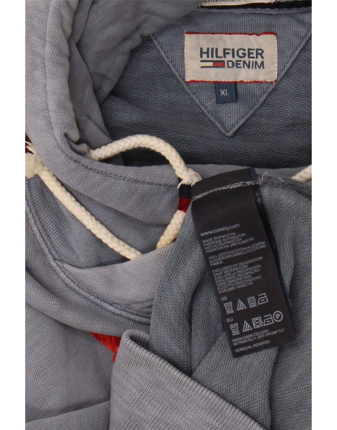 TOMMY HILFIGER Мужской джемпер с капюшоном с рисунком XL, синий хлопок