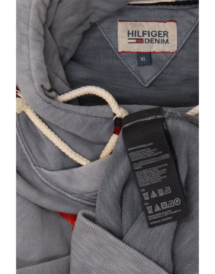 TOMMY HILFIGER Мужской джемпер с капюшоном с рисунком XL, синий хлопок