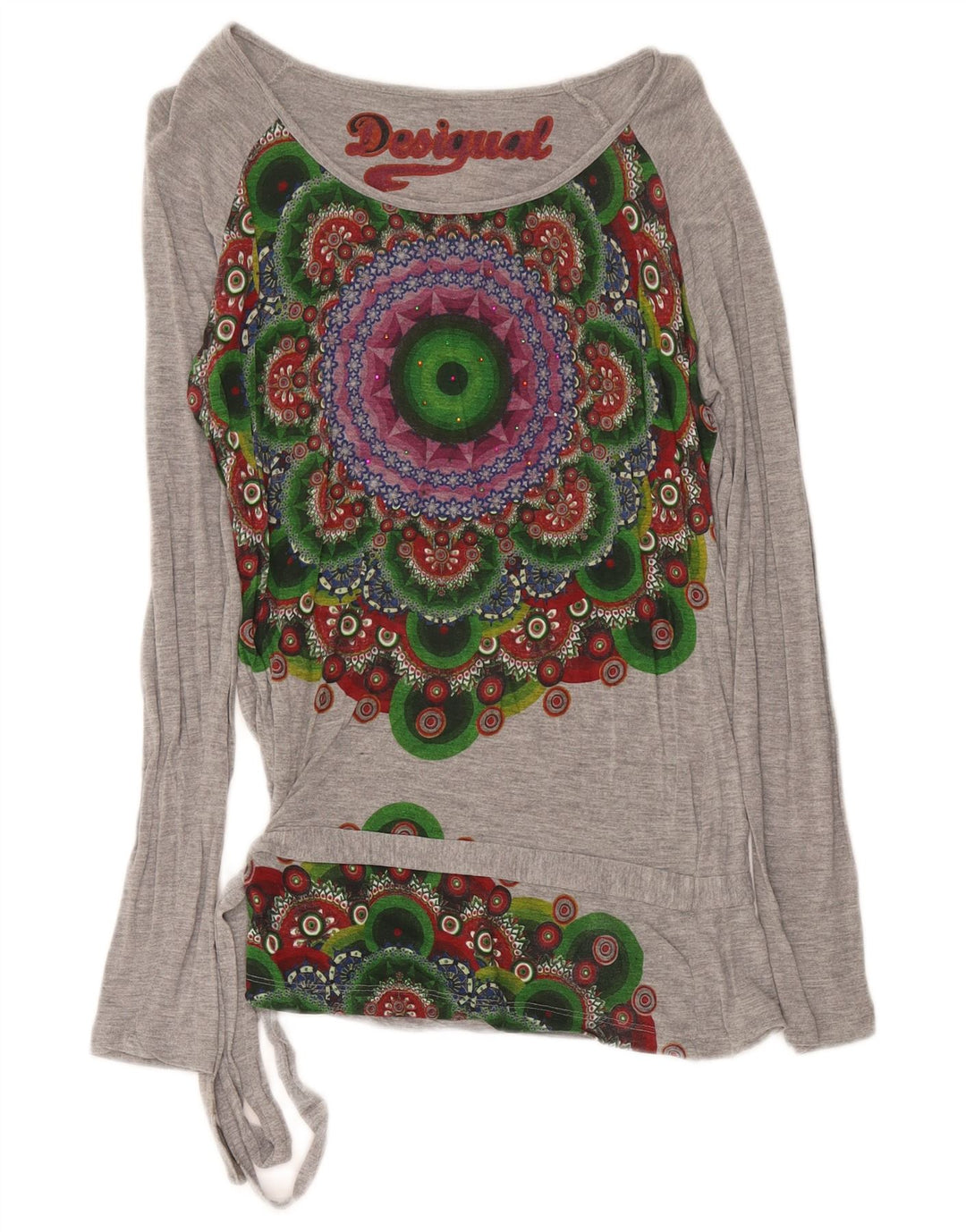 Женский топ Desigual с длинным рукавом и графикой, Великобритания 12, средний серый с геометрическим узором