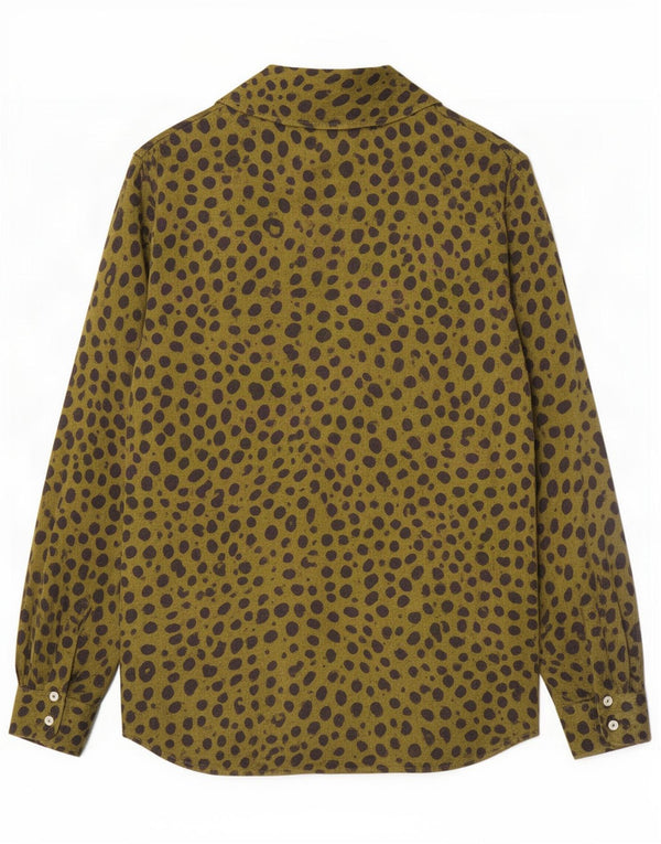 Zara Womens Shirt Blouse UK 12 Medium Green Animal Print Viscose