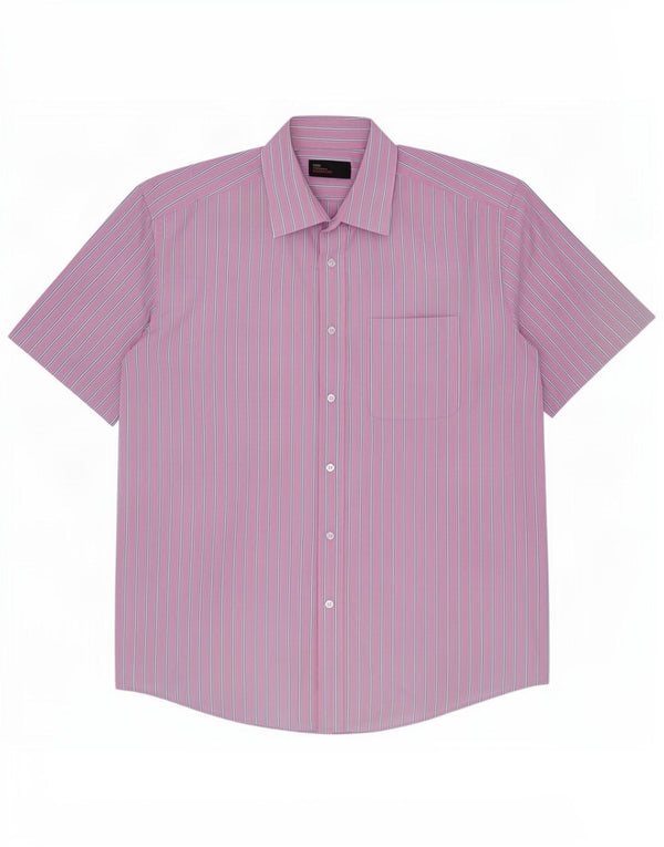 Marks & Spencer Mens Short Sleeve Shirt Size 42 16 1/2 Large Pink Pinstripe