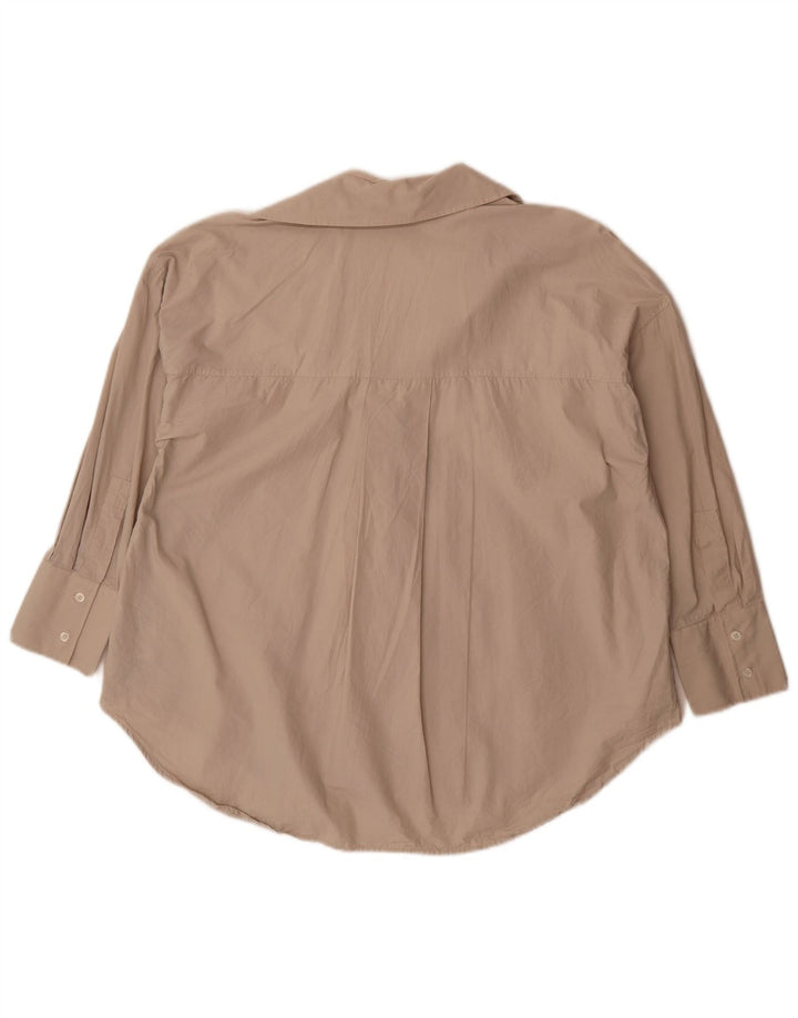 Женская рубашка оверсайз с рукавом 3/4 Zara UK 14, средний бежевый хлопок