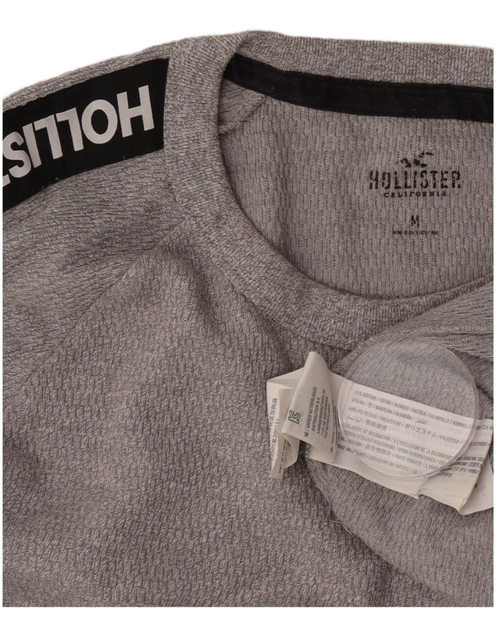 Мужской топ с рисунком Hollister, средний серый хлопок с длинными рукавами