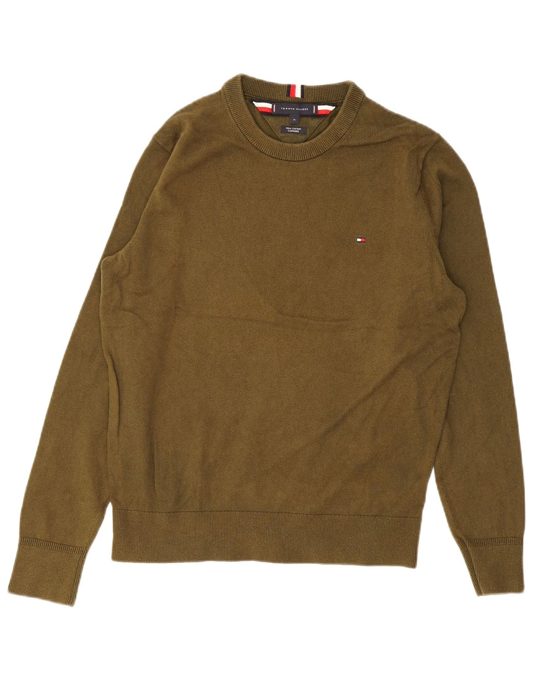 Мужской джемпер с круглым вырезом Tommy Hilfiger, хлопок среднего цвета хаки