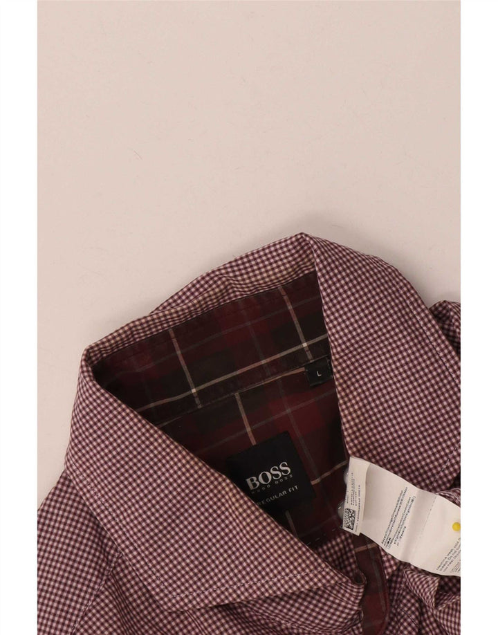 Мужская рубашка стандартного кроя Hugo Boss, большой бордовый, хлопок в мелкую клетку