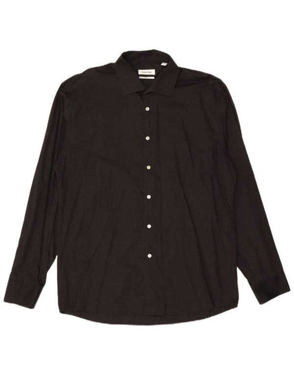 Мужская рубашка приталенного кроя CALVIN KLEIN, размер 43, большая, черная, хлопковая