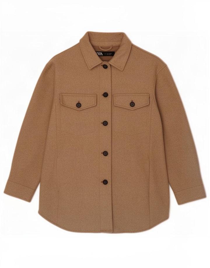 Женская куртка оверсайз Zara Shacket UK 10, маленький коричневый полиэстер