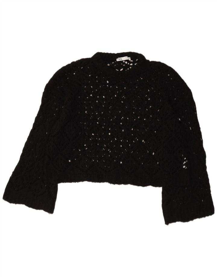 Женский укороченный джемпер с вырезом «лодочка» ZARA, Великобритания 16, большой черный