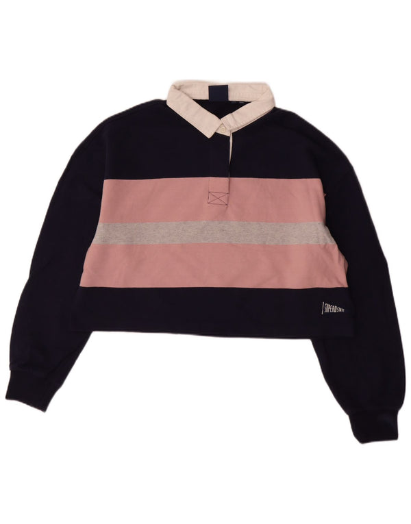 SUPERDRY Женская укороченная рубашка-поло для регби большого размера UK 12, средний темно-синий