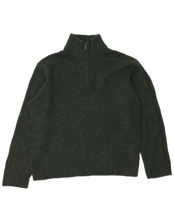 Crew Clothing Мужской джемпер с воротником на молнии, свитер 2XL, зеленый в крапинку из овечьей шерсти