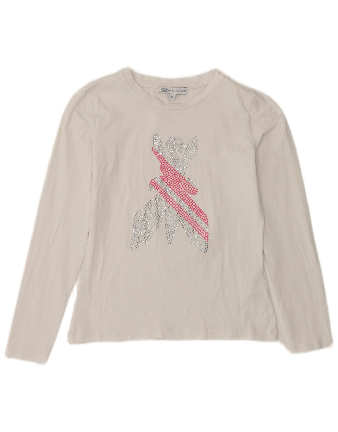 PATRIZIA PEPE Топ с рисунком для девочек, длинный рукав, 7–8 лет, размер XL, белый хлопок