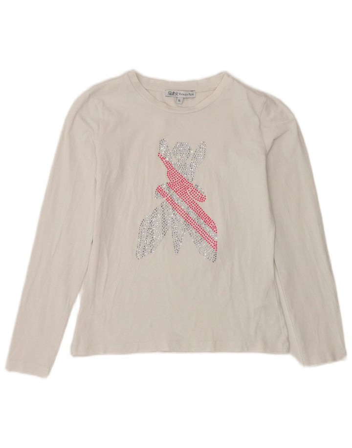 PATRIZIA PEPE Топ с рисунком для девочек, длинный рукав, 7–8 лет, размер XL, белый хлопок