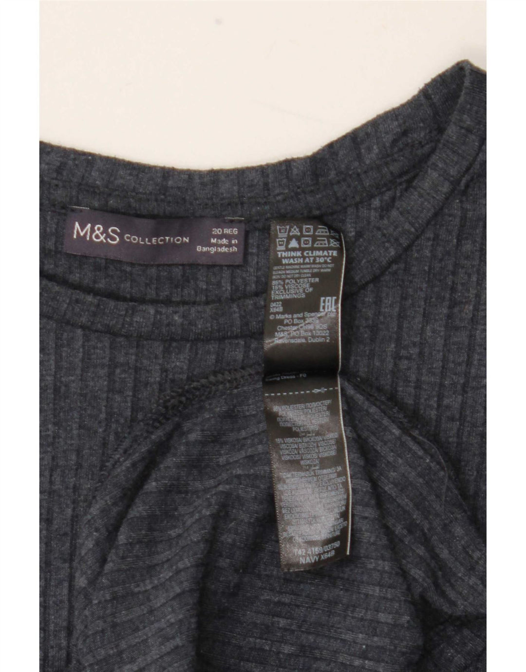 Женское базовое платье с длинным рукавом Marks & Spencer UK 20 2XL Темно-синее