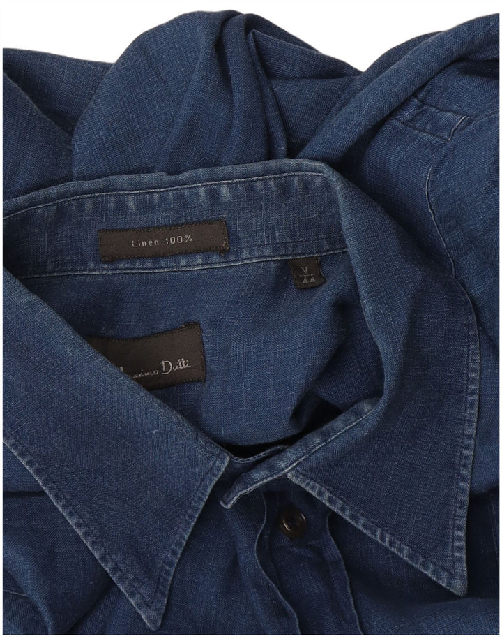 Мужская рубашка Massimo Dutti XL темно-синяя льняная