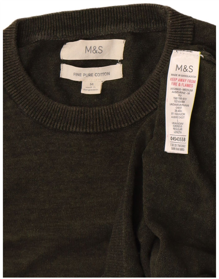 Мужской джемпер с круглым вырезом Marks & Spencer, хлопок среднего цвета хаки