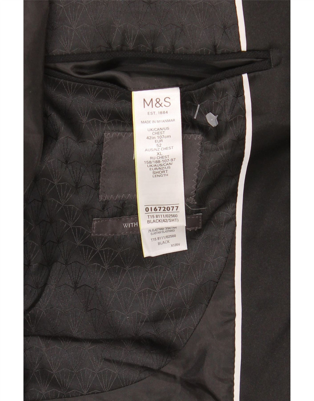 Мужской пиджак на 1 пуговице Marks & Spencer UK 42, большой черный полиэстер