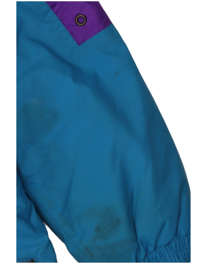 Винтажная мужская лыжная куртка с капюшоном UK 38, средний синий полиэстер с цветными блоками