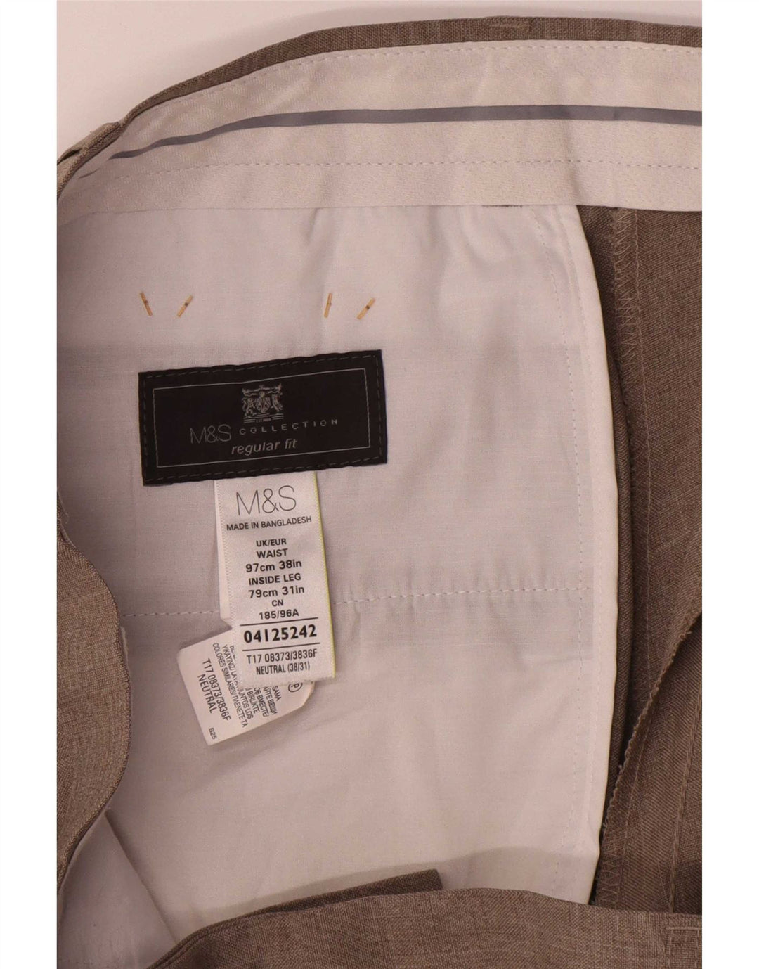 Мужские костюмные брюки классического кроя Marks & Spencer W38 L31 бежевого полиэстера