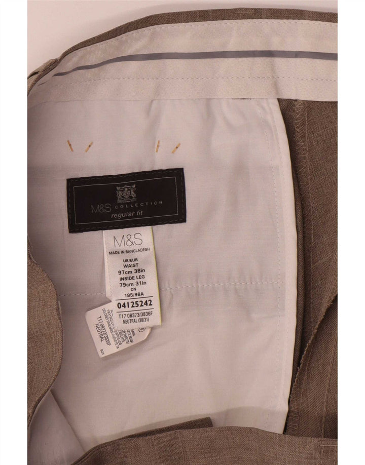 Мужские костюмные брюки классического кроя Marks & Spencer W38 L31 бежевого полиэстера