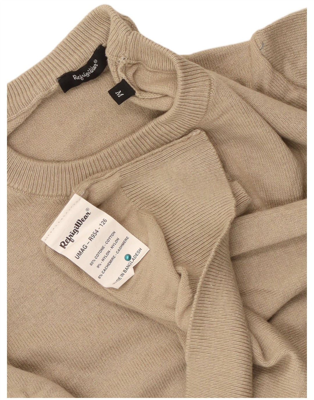 Refrigiwear Мужской джемпер с круглым вырезом, свитер среднего размера, бежевый, хлопок