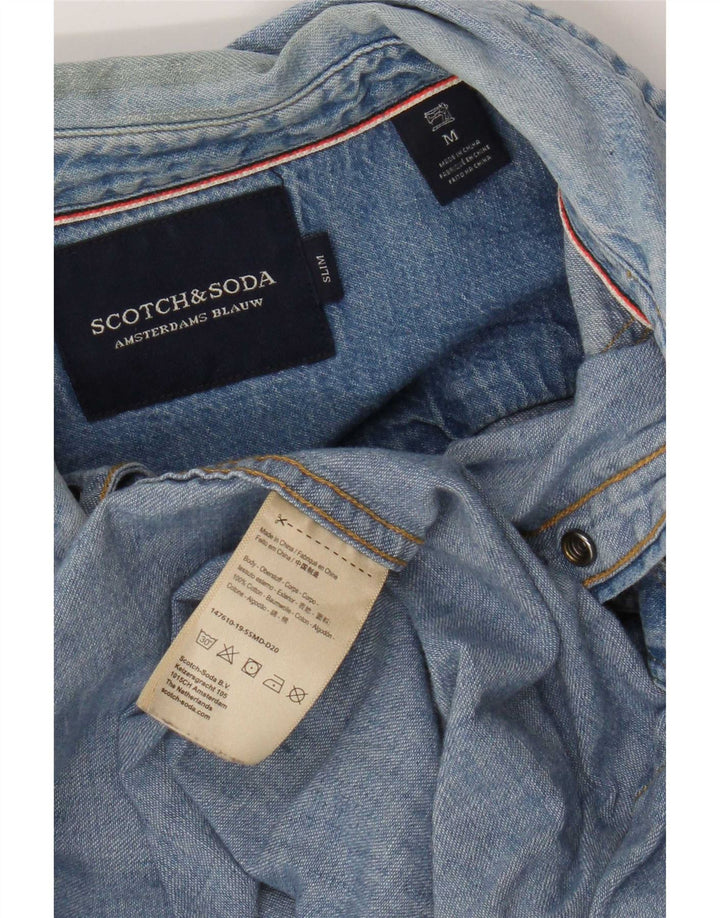 Мужская тонкая джинсовая рубашка Scotch & Soda из хлопка среднего синего цвета
