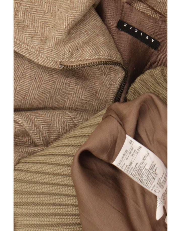 Женский бомбер Sisley IT 42, средний бежевый, с узором «в елочку», шерсть