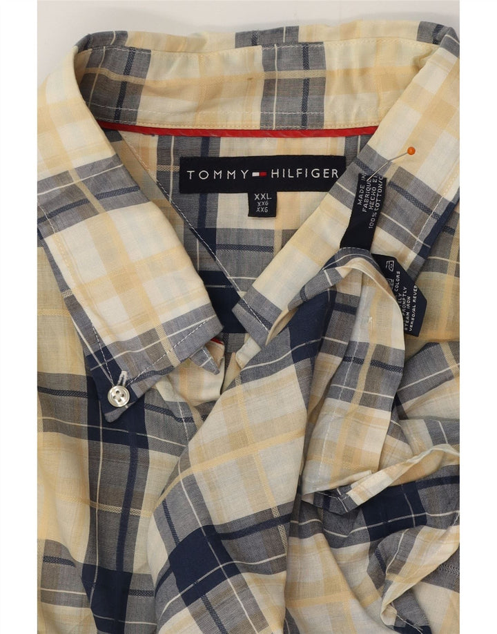 TOMMY HILFIGER Мужская рубашка с коротким рукавом 2XL Темно-синяя клетка, хлопок