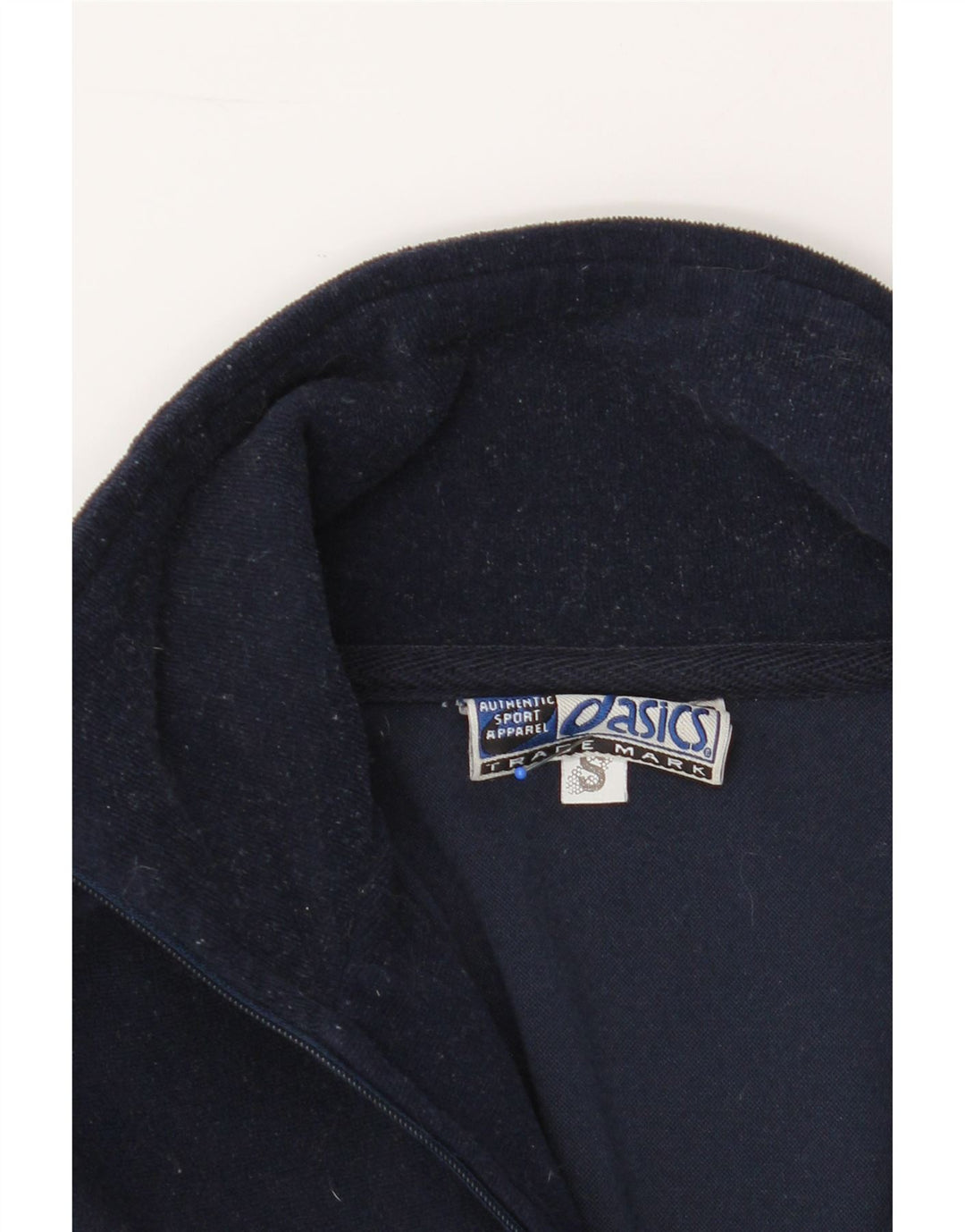 ASICS Mens Zip Neck Pullover Tracksuit Top Small Navy Blue Polyester Vintage Asics and Second-Hand Asics from Messina Hembry 