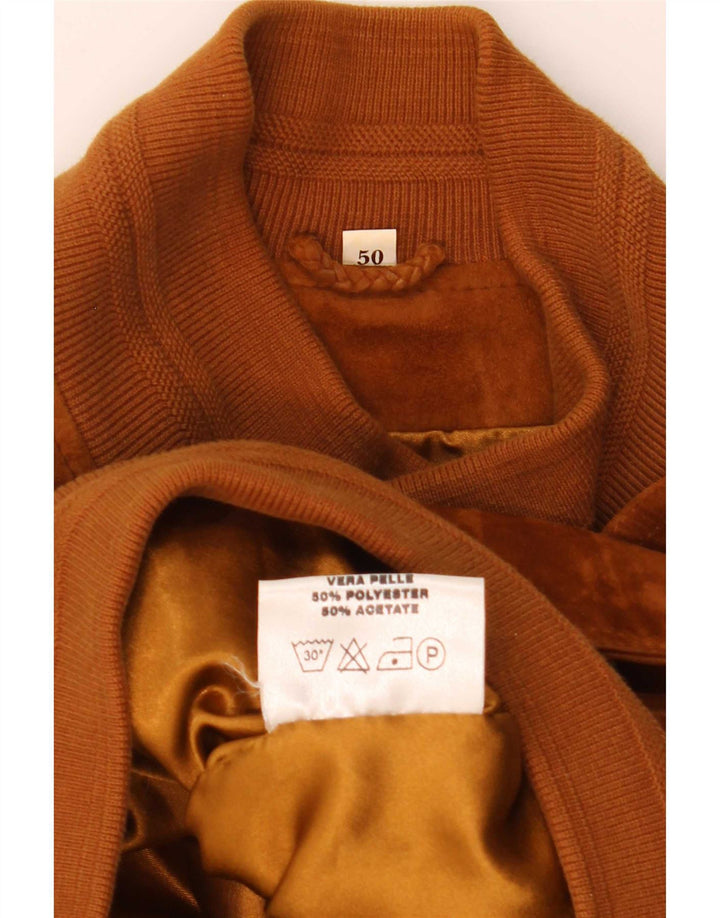 Vintage Mens Suede Bomber Jacket IT 50 Large Brown Leather