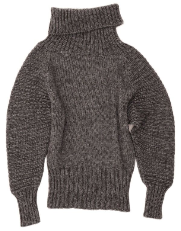 Винтажный женский джемпер свободного кроя с высоким воротником, свитер UK 4 XS, серый акрил