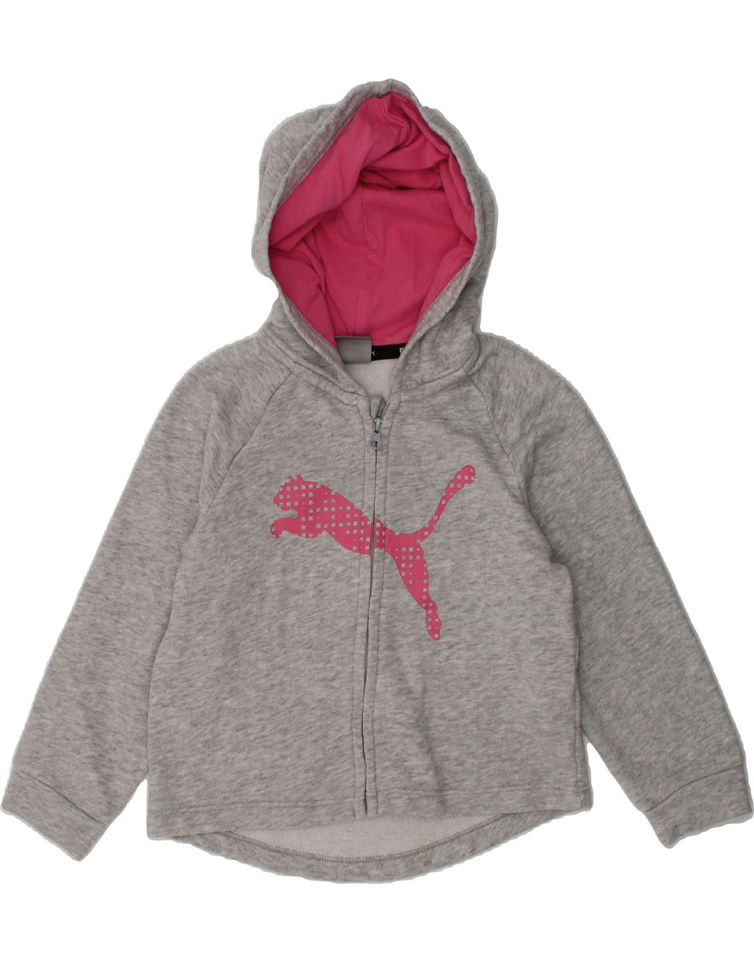 PUMA Girls Graphic Zip Hoodie Sweater 2-3 Years Grey Cotton | Vintage Puma | Thrift | Second-Hand Puma | Used Clothing | Messina Hembry 