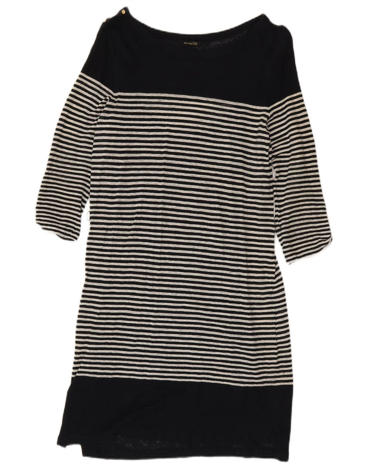 Женское платье прямого кроя с рукавом 3/4 Massimo Dutti UK 10, маленькое черное в полоску