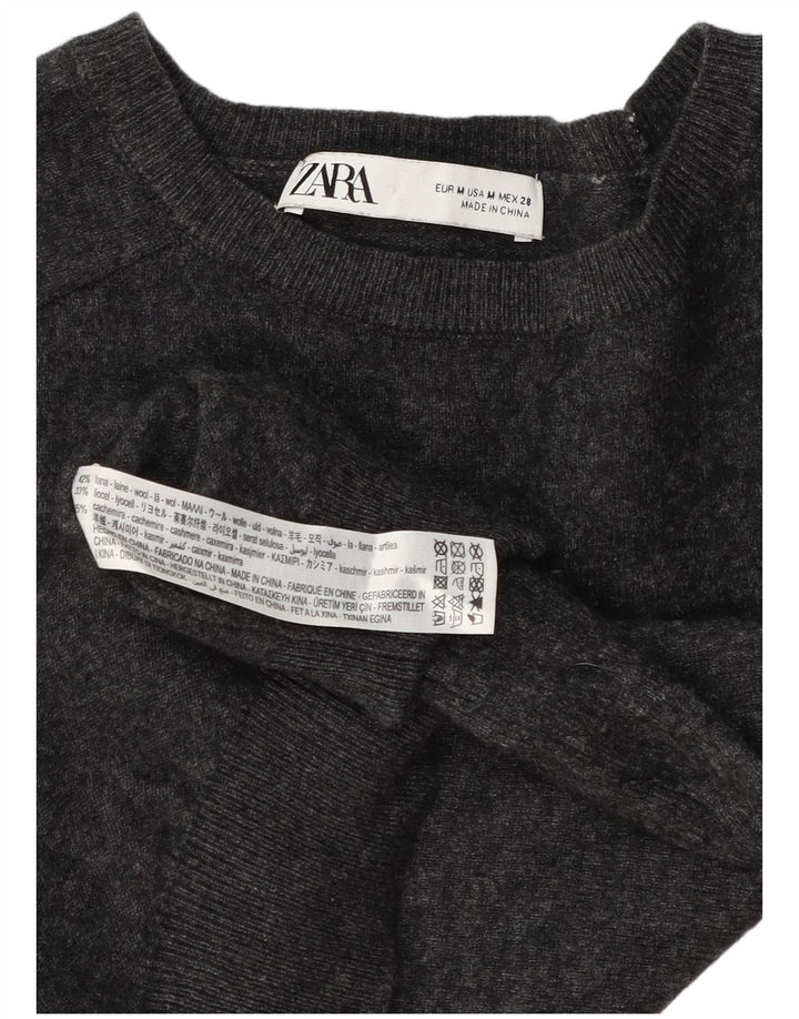Женский укороченный джемпер с вырезом «лодочка» Zara UK 12, шерсть среднего серого цвета