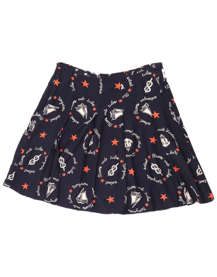 Винтажная женская юбка-трапеция с графическим рисунком W30, средний темно-синий с геометрическим рисунком