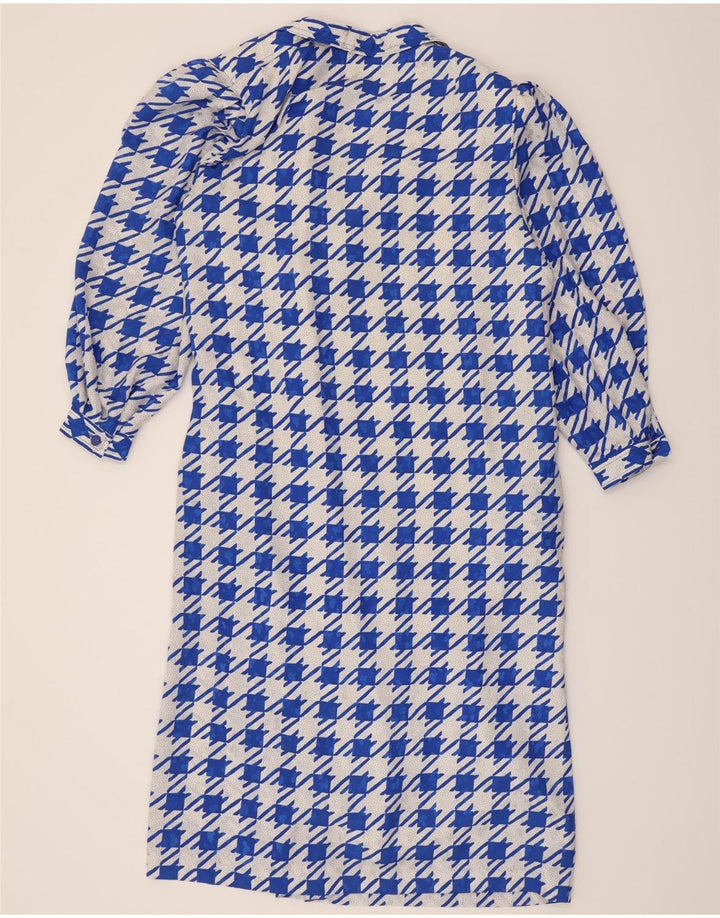 VINTAGE Womens 3/4 Sleeve Maxi Dress IT 46 Large Blue Houndstooth Vintage Vintage and Second-Hand Vintage from Messina Hembry 