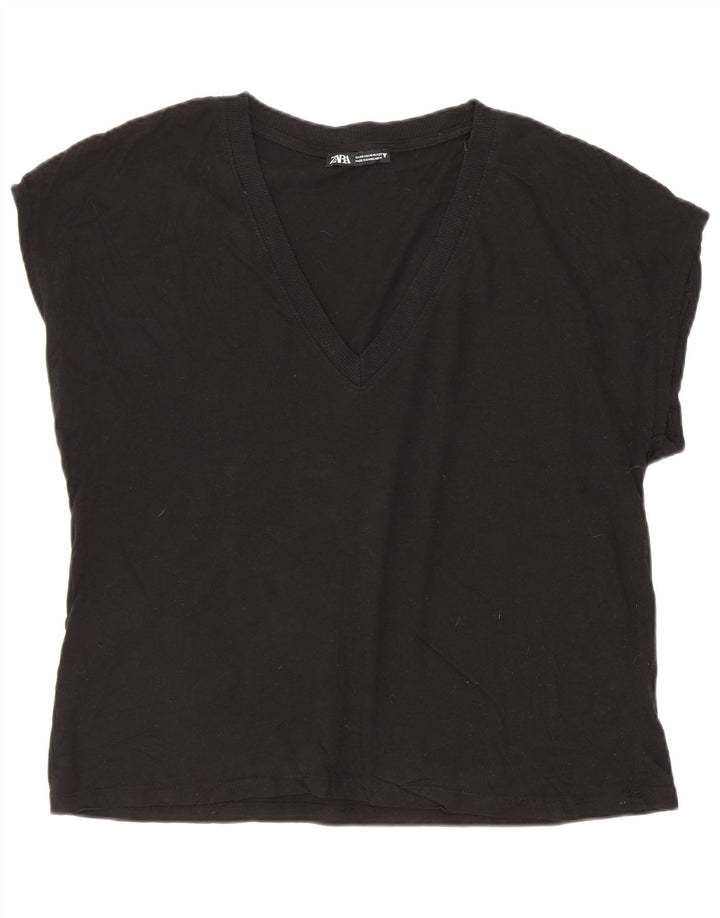 Женская футболка Zara Top UK 14, средний черный хлопок