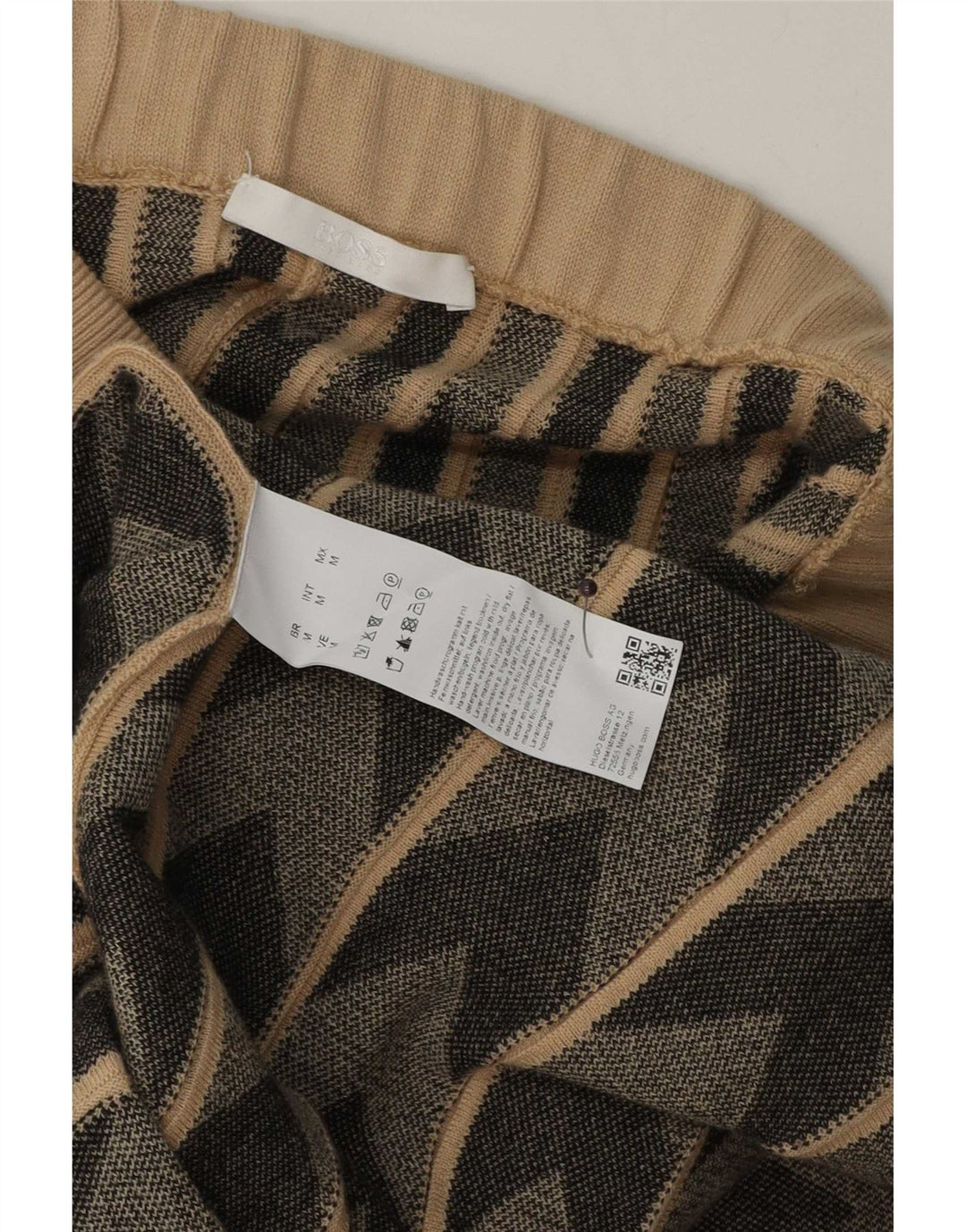 Hugo Boss Женская трикотажная расклешенная юбка Medium W30 Бежевая шерсть с геометрическим рисунком
