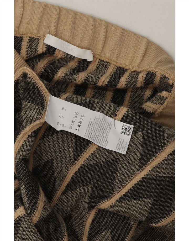 Hugo Boss Женская трикотажная расклешенная юбка Medium W30 Бежевая шерсть с геометрическим рисунком