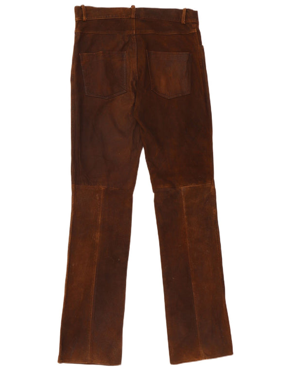 Винтажные женские прямые кожаные брюки W30 L35 Коричневые