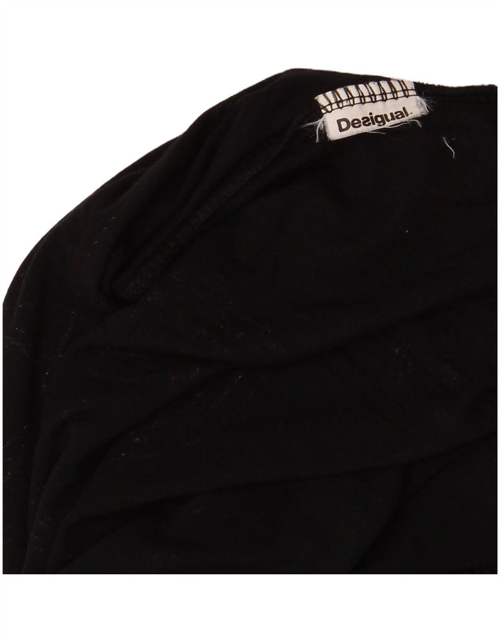 DESIGUAL Женский топ с открытыми плечами и графическим рисунком с длинным рукавом UK 12, средний черный