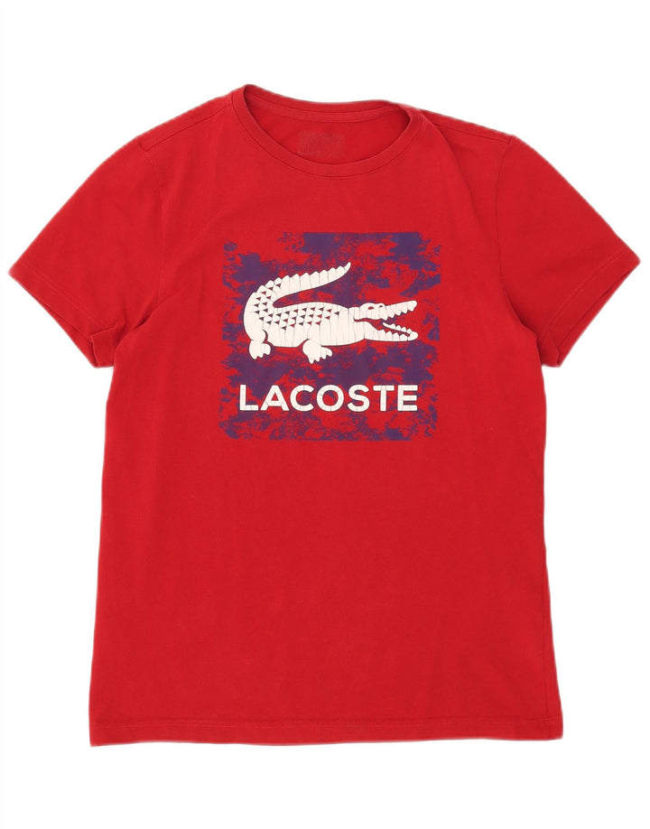 Lacoste Мужская футболка с рисунком, размер 3, маленькая, красный хлопок