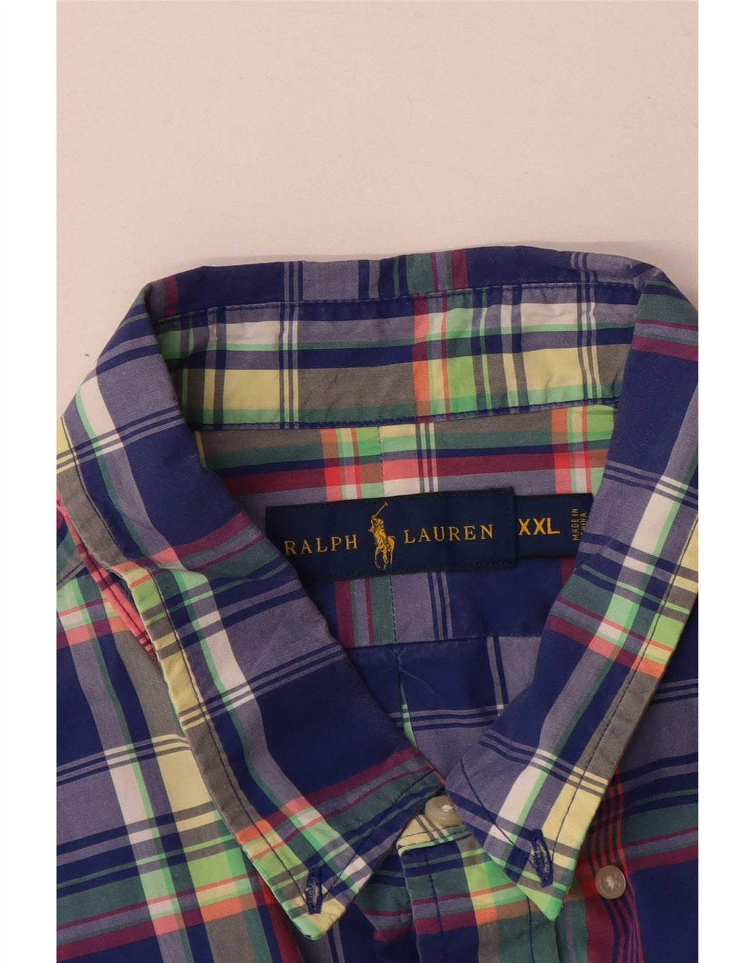 Мужская рубашка с коротким рукавом Ralph Lauren 2XL, синяя клетка, хлопок