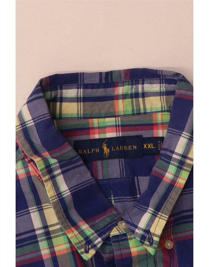 Мужская рубашка с коротким рукавом Ralph Lauren 2XL, синяя клетка, хлопок