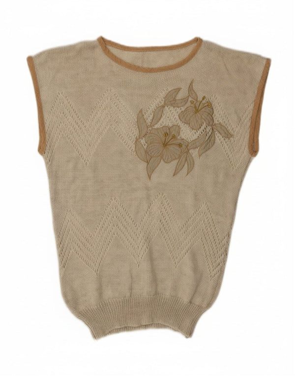 Винтажная женская майка-майка UK 12, средний бежевый цветочный акрил