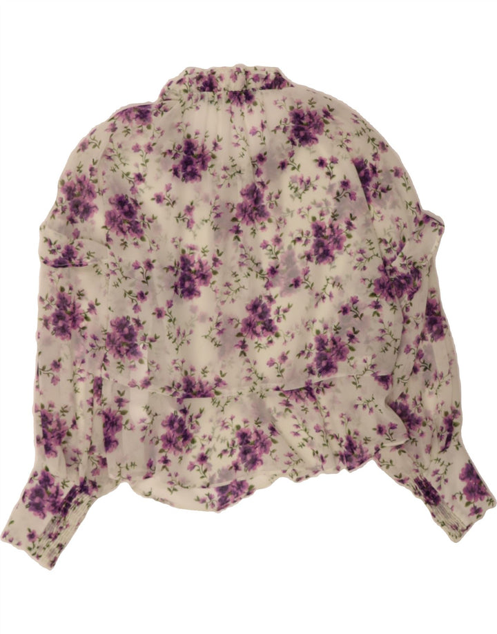 ZARA Womens Long Sleeve Blouse Top UK 14 Medium Purple Floral Polyester Vintage Zara and Second-Hand Zara from Messina Hembry 