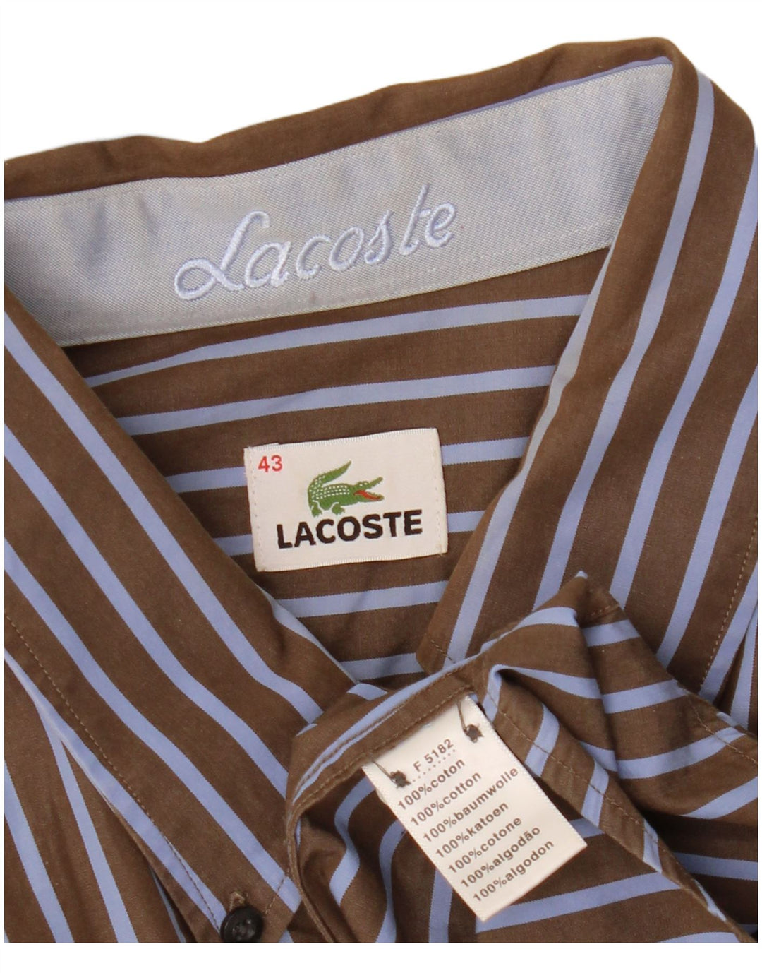 Мужская рубашка Lacoste, размер 43, большая коричневая хлопковая полоска