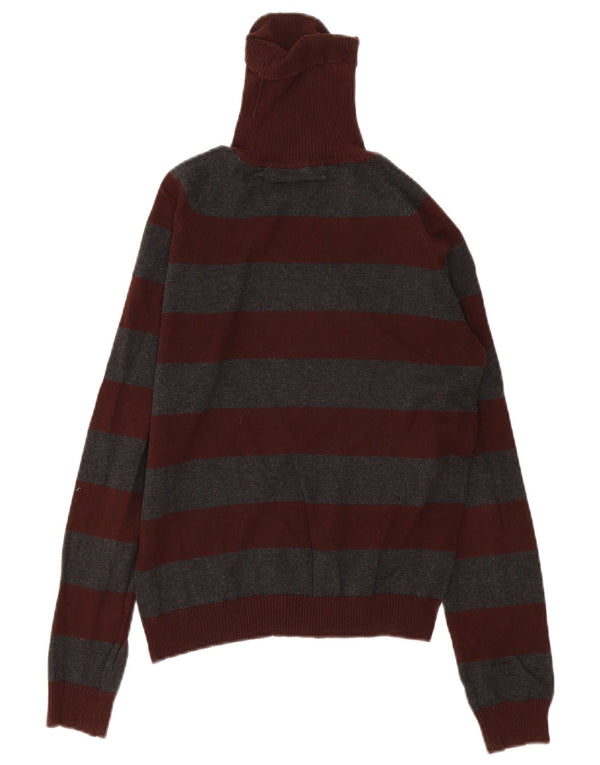 Женский джемпер с высоким воротником Zara UK 14, хлопок в большую бордовую полоску