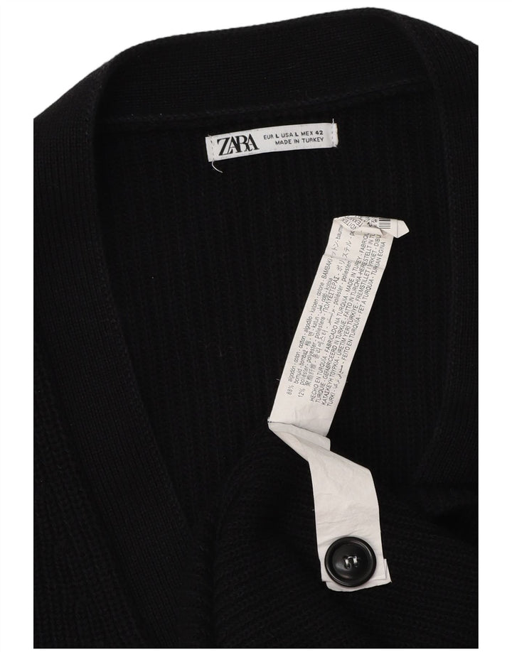 Мужской кардиган Zara, большой черный хлопковый свитер