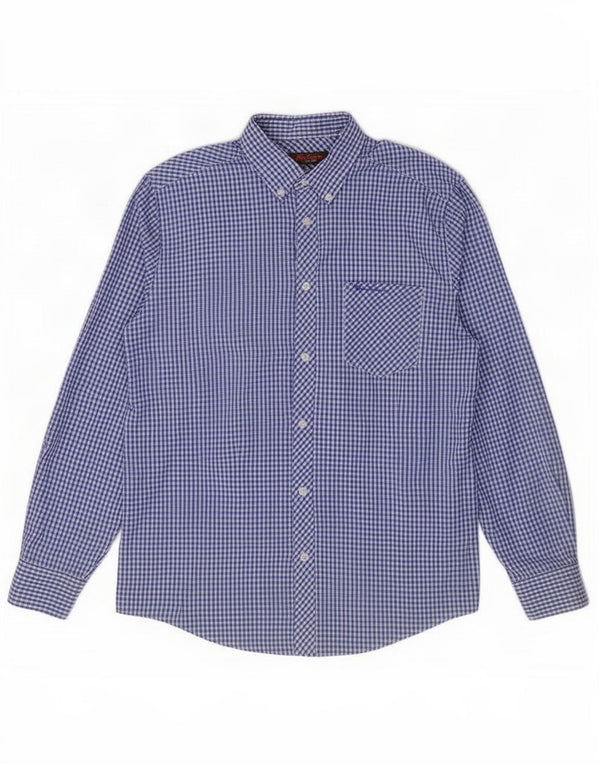 Мужская рубашка Ben Sherman из хлопка среднего синего цвета в мелкую клетку
